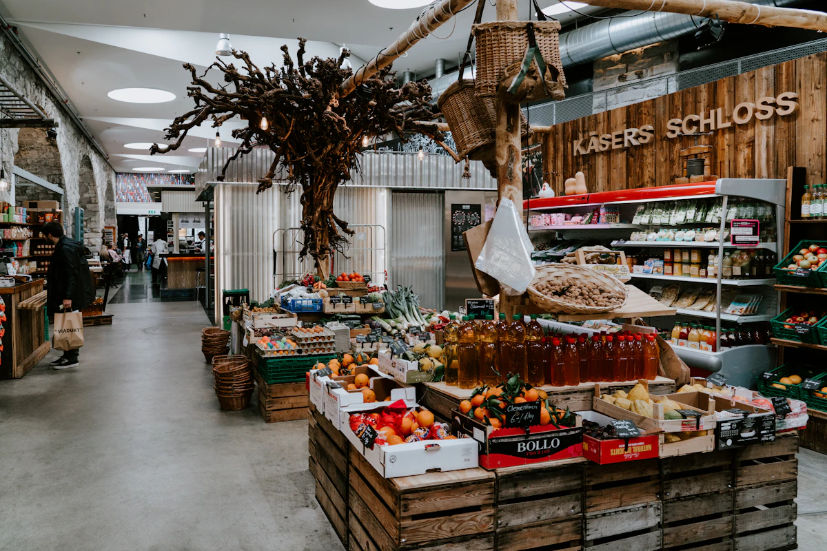 Fresh fruit arranged at a produce market