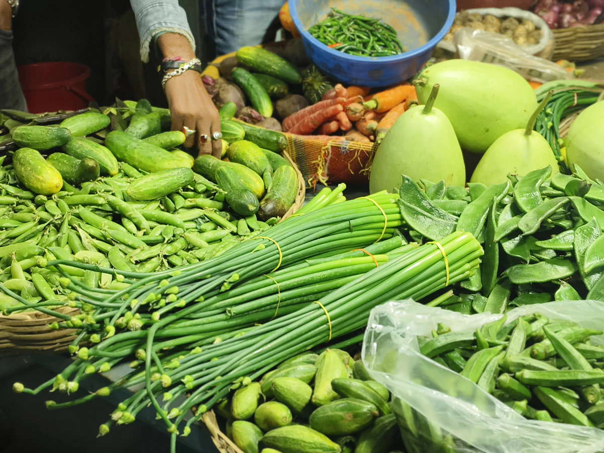 Fresh green vegetables at a market